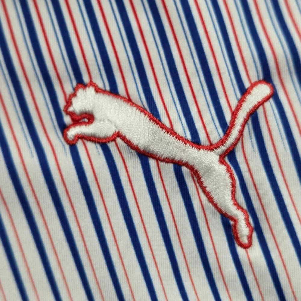 Puma Golf Polo Shirt Red‎ White Blue Stripe Pinstripe Men's Large